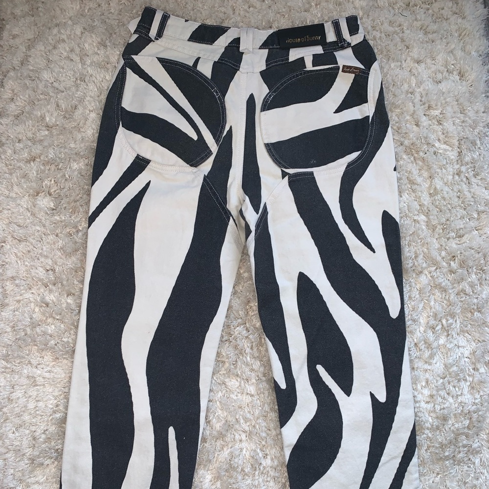 House of Sunny Jessie Rewa Denim Zebra Pattern Printed Jeans